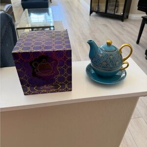Teapot for One Set - Turquoise with Gold Accents